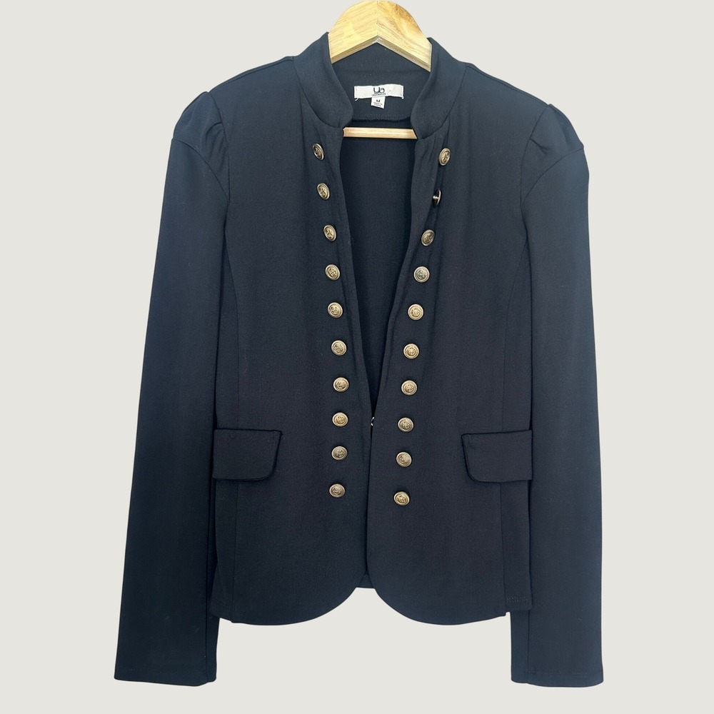 Y2K Military Blazer Knit Women Medium Black Crest Button MCR Black Parade Emo